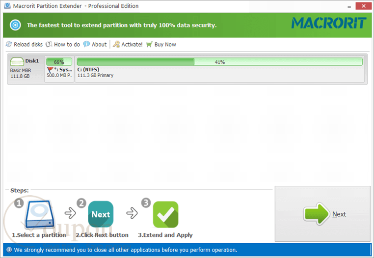 Macrorit Partition Extender Screenshot
