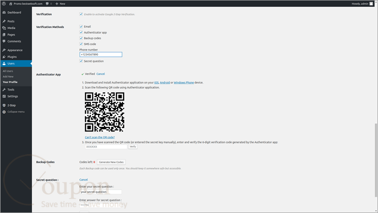 Bestwebsoft 2 Step Verification Screenshot