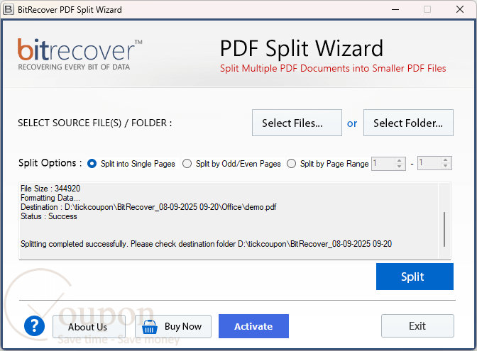 Bitrecover Pdf Split Wizard Screenshot