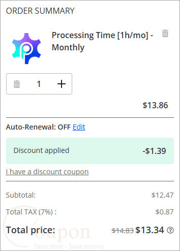 Processing Time Coupon Code