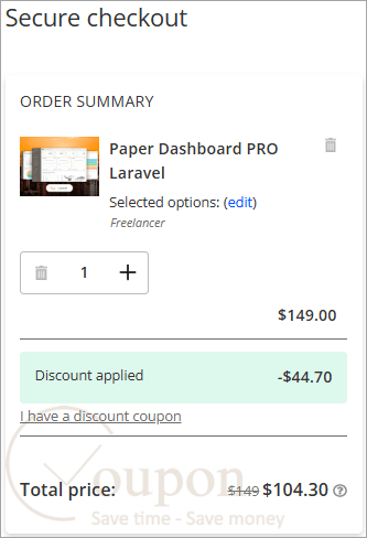 Paper Dashboard Pro Laravel Coupon Code