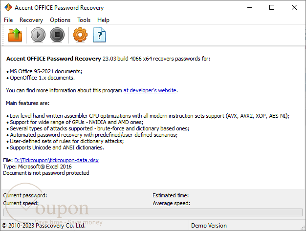 Accent Office Password Recovery Screenshot