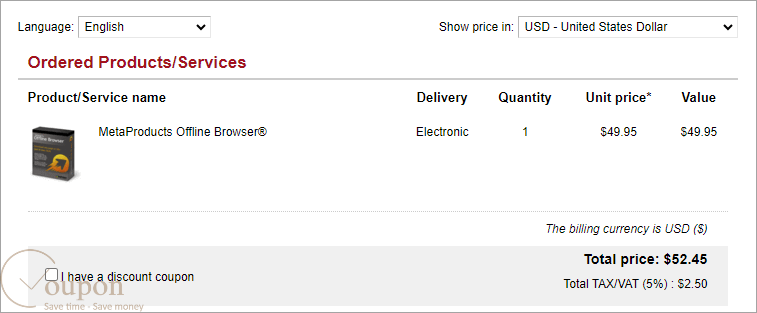 Metaproducts Offline Browser Coupon