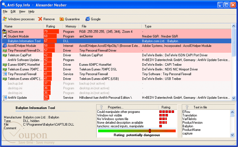 Anti Spy Info Screenshot