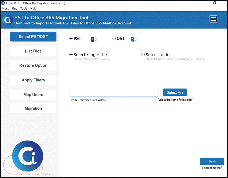 Cigati Pst To Office 365 Migration Screenshot