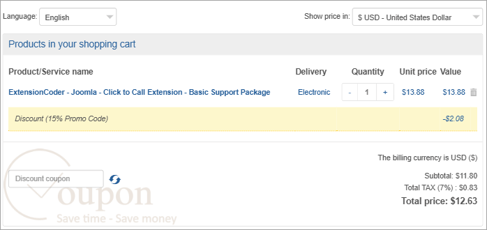 Extensioncoder Joomla Click To Call Extension Coupon Code