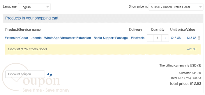 Extensioncoder Joomla Whatsapp Virtuemart Extension Coupon Code