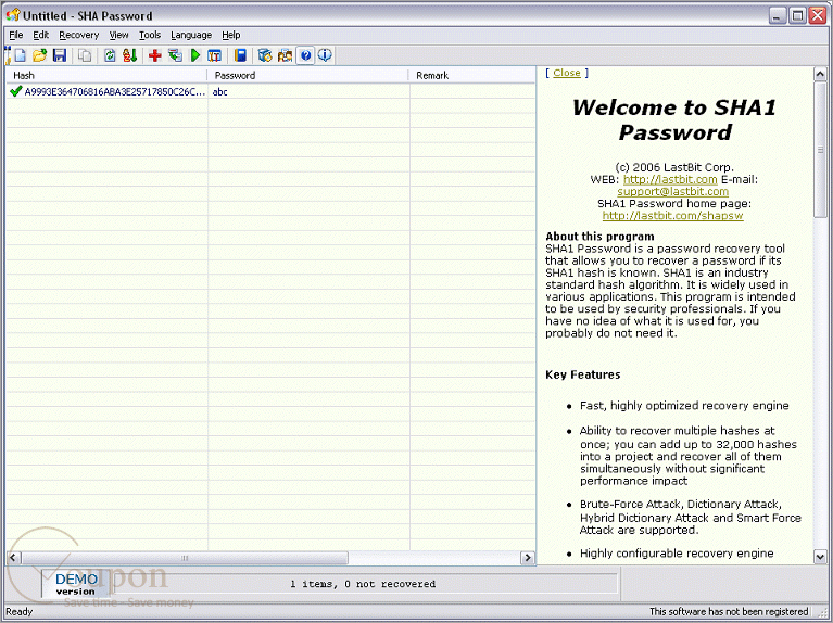 Lastbit Sha1 Password Screenshot