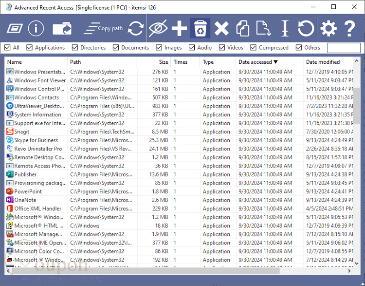 Advanced Recent Access Screenshot