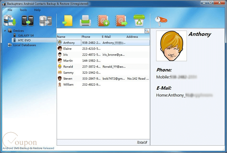 Backuptrans Android Contacts Backup Restore Screenshot