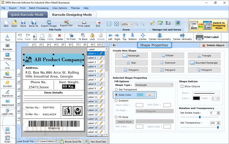 Drpu Industrial Manufacturing And Warehousing Barcode Generator Screenshot
