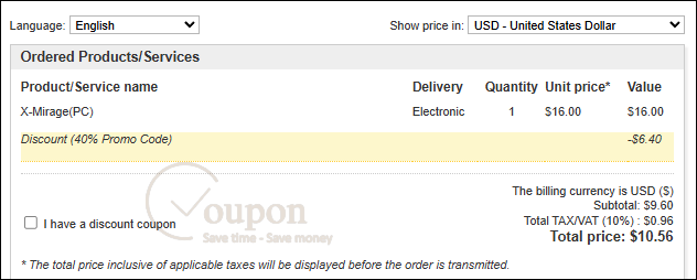 How To Use X Mirage Coupon Code