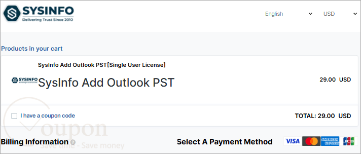 Sysinfo Add Outlook Pst Coupon Code