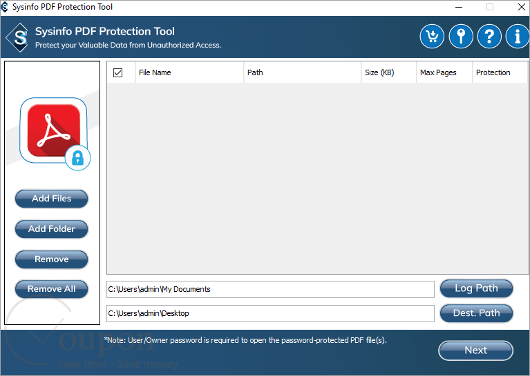 Sysinfo Pdf Protect Tool Screenshot