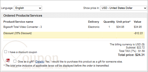 Bigasoft Total Video Converter Coupon Code