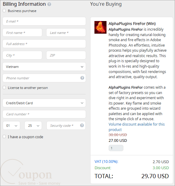 Alphaplugins Firefor Coupon Code