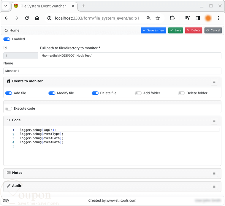 File System Event Logger Screenshot