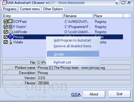 Gsa Autostart Cleaner Screenshots