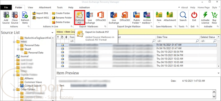 Shoviv Exchange Recovery Manager Screenshot