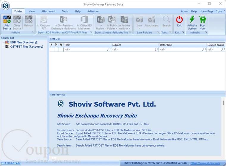 Shoviv Exchange Recovery Suite Screenshot