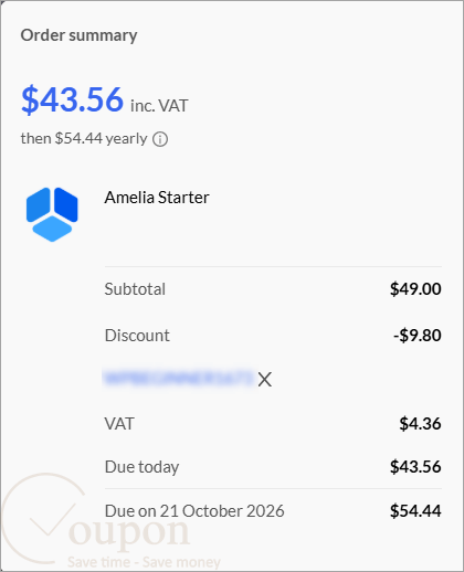 Amelia Coupon Code