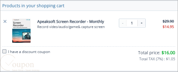 Apeaksoft Screen Recorder Coupon Code