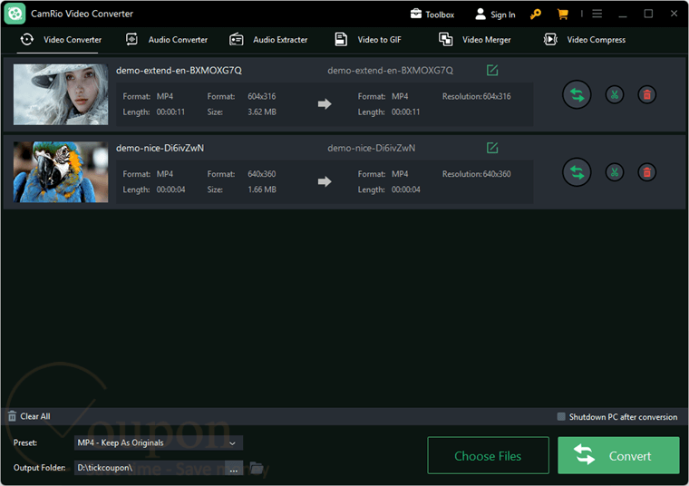 Camrio Video Converter Screenshot