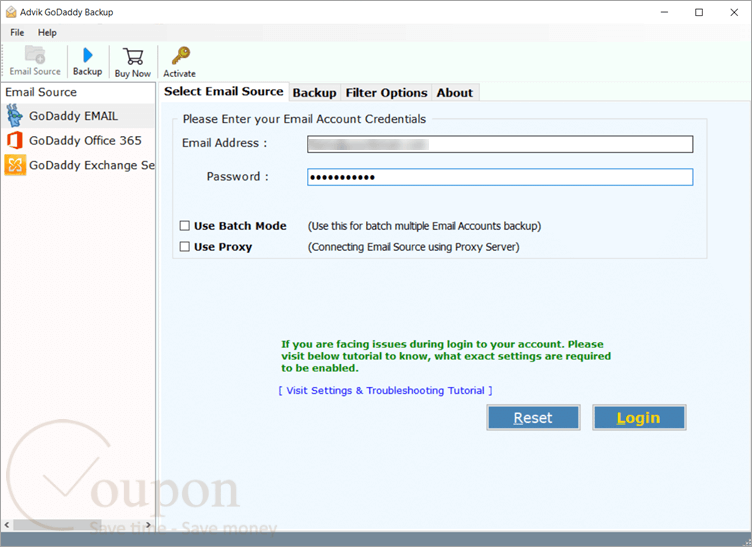 Advik Godaddy Email Backup Screenshot