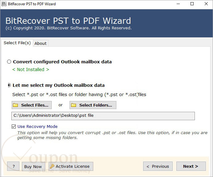 Bitrecover Pst To Pdf Wizard Screenshot