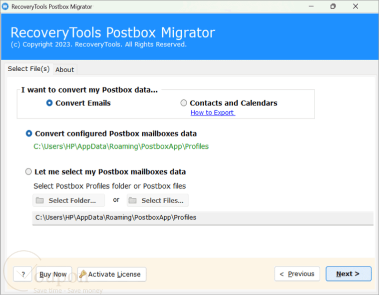 Recoverytools Postbox Migrator Wizard Screenshot