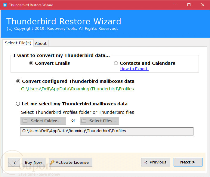 Recoverytools Thunderbird Restore Wizard Screenshot