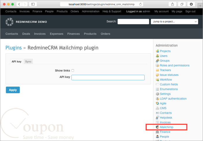 Redmine Mailchimp Plugin Screenshot