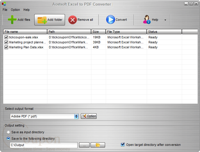 Aostsoft Excel To Pdf Converter Screenshot