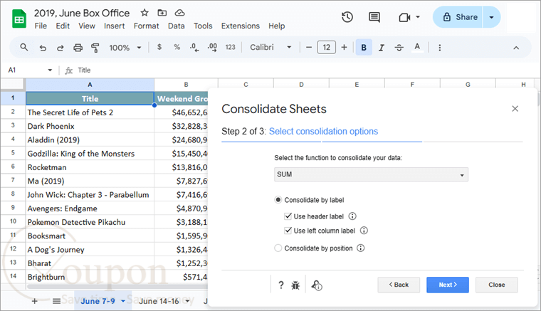 Consolidate Sheets Add On For Google Sheets Screenshot