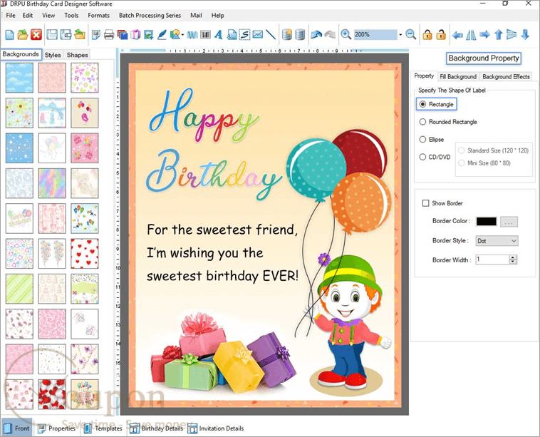 Drpu Birthday Cards Designing Software Screenshot