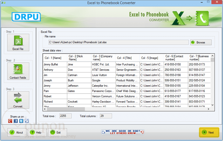 Drpu Excel To Phonebook Converter Software Screenshot