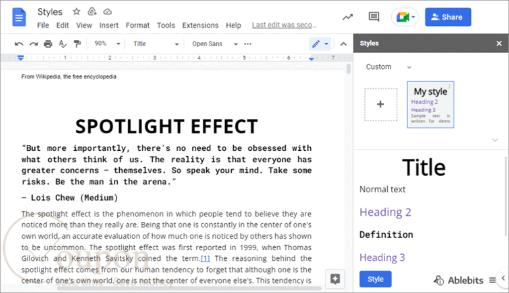 Styles Add On For Google Docs Screenshot