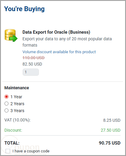 Data Export For Oracle Coupon Code