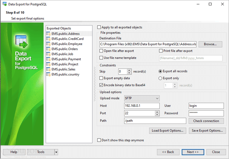 Data Export For Postgresql Screenshot