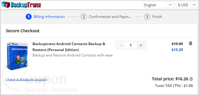 Backuptrans Android Contacts Backup Restore Coupon Code