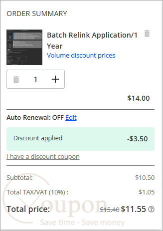 Batch Relink Application Coupon Code