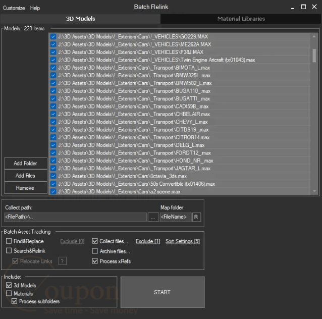 Batch Relink Application Screenshot