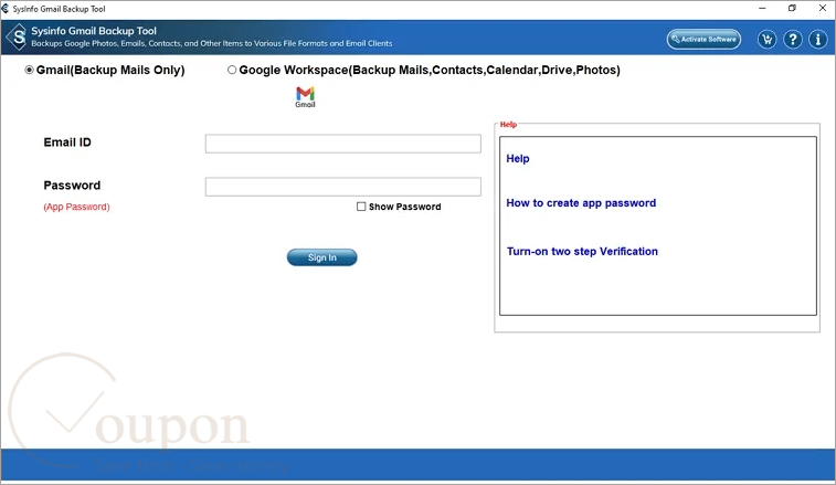 Sysinfo Gmail Backup Screenshot
