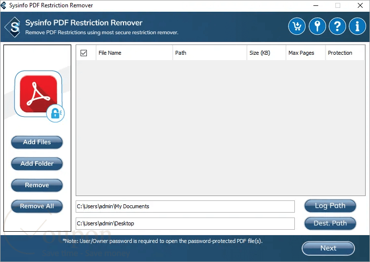 Sysinfo Pdf Restriction Remover Screenshot