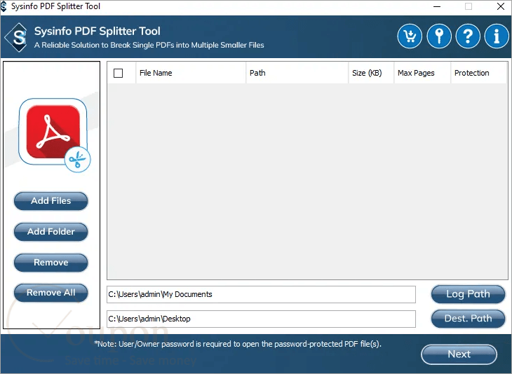 Sysinfo Pdf Split Screenshot
