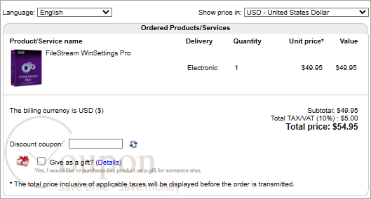 Filestream Winsettings Pro Coupon Code