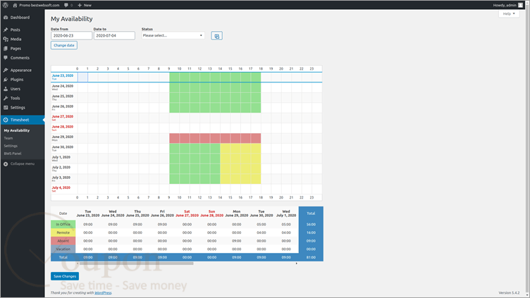 Bestwebsoft Timesheet Screenshot