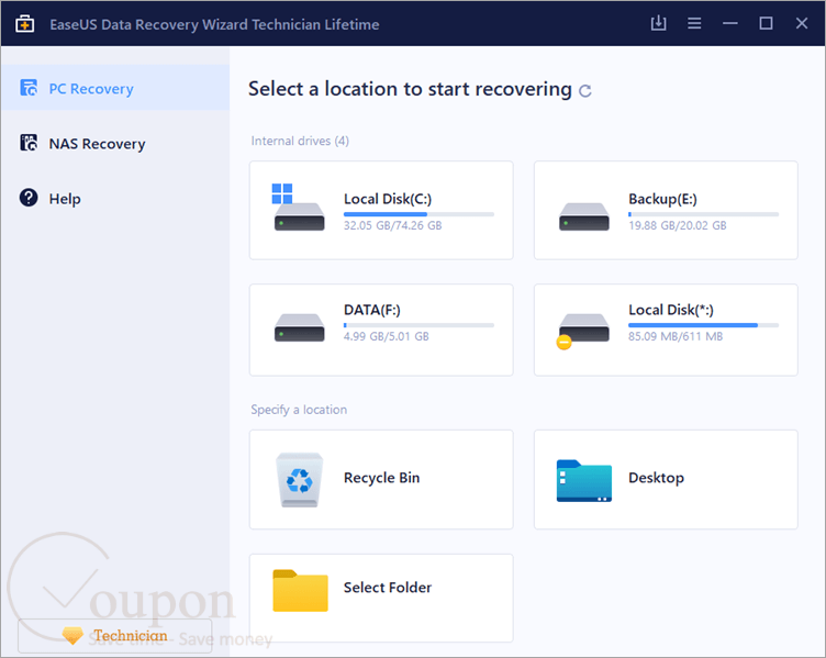 Easeus Data Recovery Wizard Technician Screenshot