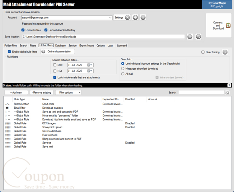 Mail Attachment Downloader Pro Screenshot