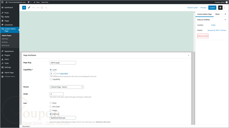 Bestwebsoft Custom Admin Page Screenshot